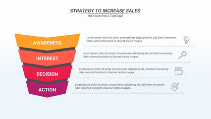 How to Increase Sales Infographic With 4 Steps and Editable Text for Business Plans, Marketings, and Presentations. - obrazy, fototapety, plakaty