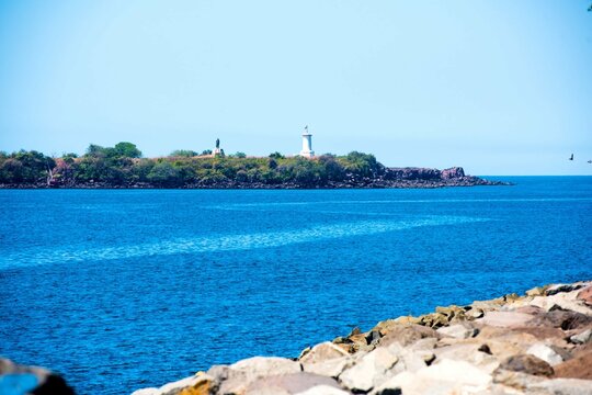 View of the "El Card&oacute;n" Island. Beautiful Nicaraguan beach on the coast of the Pacific Ocean. Costa Azul, Corinto. Chinandega, Nicaragua. Central America. Latin America.