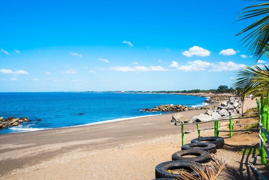 Beautiful Nicaraguan beach on the coast of the Pacific Ocean. Costa Azul, Corinto. Chinandega, Nicaragua. Central America. Latin America.