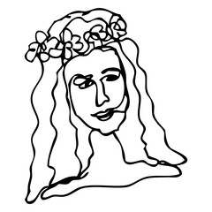 woman, single continuous line art, hand draw sketch doodle 
