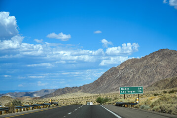 Driving on Interstate 15 near Baker en route to Las Vegas - California, USA
