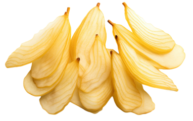 Relish the Refreshing Delight of Impeccably Sliced Fresh Pears on a White or Clear Surface PNG Transparent Background.