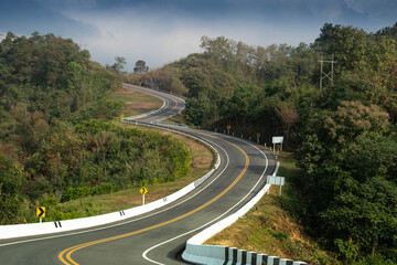 Curved road number three on mountain, natural landscape background with green landscape and bright...