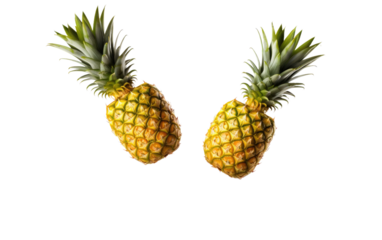 Savor the Blissful Combination of Two Fresh Pineapples on a White or Clear Surface PNG Transparent Background.