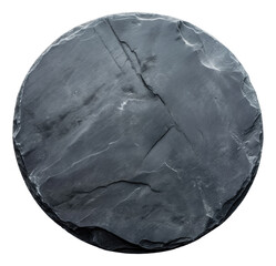 Round black slate plate isolated.