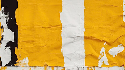 Old ripped torn grunge posters and backgrounds creased crumpled paper backdrop surface placard yellow white black 