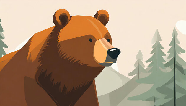 A flat illustration with a brown bear on a white background. The concept of wildlife