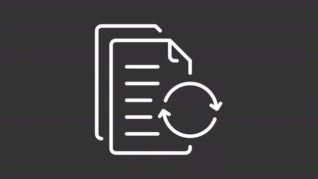 Animated document flow white icon. Loading digital file line animation. Paperless office. Paperwork management. Black illustration on white background. HD video with alpha channel. Motion graphic