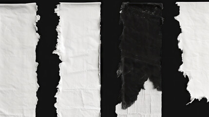 Old ripped torn black and white posters textures backgrounds grunge creased crumpled paper vintage collage placards empty space - obrazy, fototapety, plakaty