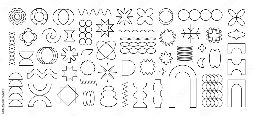 Poster vector set of abstract geometric shapes. black brutal contemporary icons. various linear geometric f