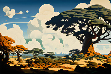 landscape with tree and moon Generative AI