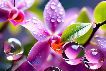 water drops on flower Generative AI