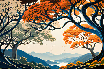 landscape with tree Generative AI