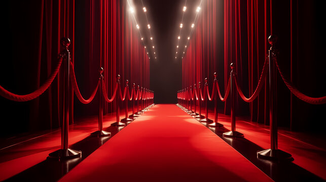 Red carpet staircase with smoke and spotlights, holiday awards ceremony event