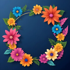 Fototapeta na wymiar Frame floral decorations with a colorful flowers leaves for invitation