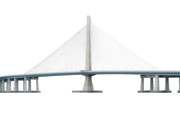 Modern Cable Stayed Bridge, Linking Landscapes with Graceful Engineering on a White or Clear Surface PNG Transparent Background.