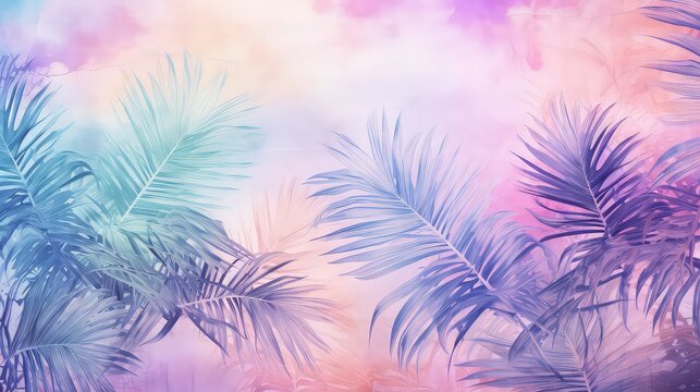 Tropics on the texture on a watercolor background, Generative AI