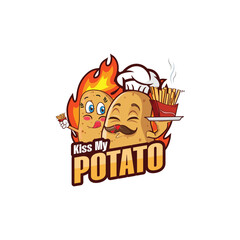 Spud Smooch: A Tasty Tale of Mr. and Mrs. Potato - Pictorial Mascot Logo for Fast Food Delights