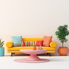 modern colorful living room with sofa and empty space for text or painting