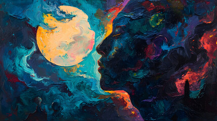 Painting of a Person in Front of the Moon