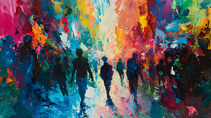 Colorful People Walking in the Street