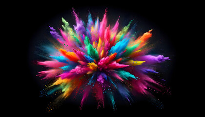 Colorful Powder Explode, Holi Festival, Cosmic Bloom in Vivid Hues on black background