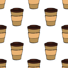 Seamless pattern with cute cup of tea or coffee doodle for decorative print, wrapping paper, greeting cards, wallpaper and fabric