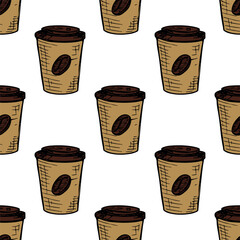 Seamless pattern with cute cup of tea or coffee doodle for decorative print, wrapping paper, greeting cards, wallpaper and fabric