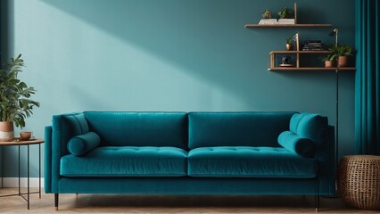 blue sofa in a room