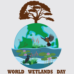 Simple flat Victor World Wetlands Day design, Card, flyer, poster, banner, or illustration.