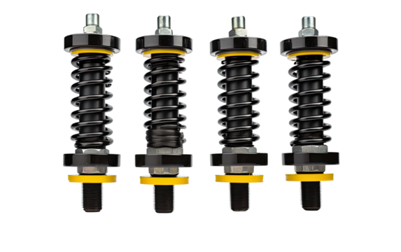 Durability and Passenger Comfort with a Complete Shock Absorber Set on a White or Clear Surface PNG Transparent Background.