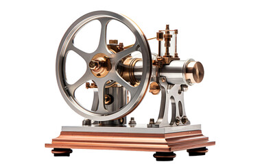 Fototapeta premium Thermodynamics with the Ingenious Stirling Engine for Demonstrating Heat on a White or Clear Surface PNG Transparent Background.