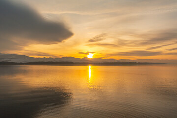 Fototapeta premium Sunset over the Liptovska Mara reservoir, Slovakia.