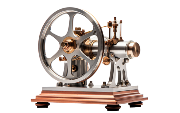 Thermodynamics with the Ingenious Stirling Engine for Demonstrating Heat on a White or Clear Surface PNG Transparent Background.