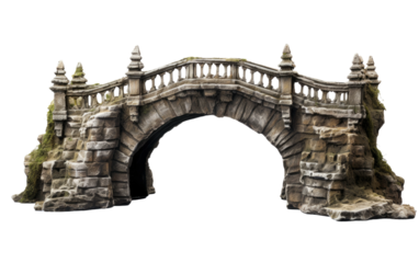 Resonating Beauty and Durability in a Stone Arch Bridge on a White or Clear Surface PNG Transparent Background.