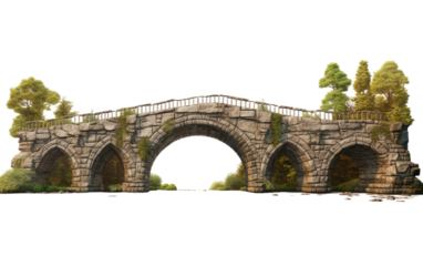 Discovering Architectural Marvels through the Stone Arch Bridge Design on a White or Clear Surface PNG Transparent Background.