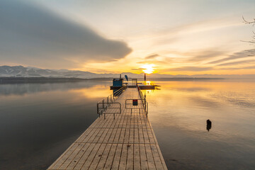 Sunset over the Liptovska Mara reservoir, Slovakia.