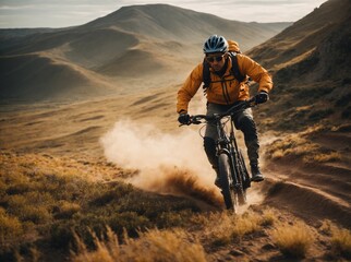 Obraz premium person riding a biker in the desert