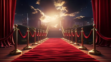 Luxurious and elegant red carpet staircase, holiday awards ceremony event