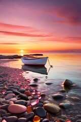 boat at sunset sea