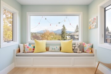 windowseat nook in a spacious kids room with view