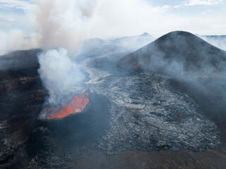 Volcano spewing lava on its first day of eruption