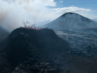 Volcano spewing lava on its first day of eruption