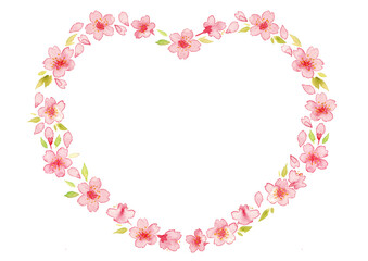 ハート型の桜の花の水彩イラスト３