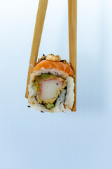 Fresh delicious sushi with rice and salmon