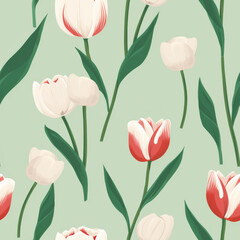 Tulip Seamless Pattern: Pink Blooms in Nature's Bouquet, a Beautiful Floral Decoration for wallpaper, background, printed paper, textile, cover, book, interior design.