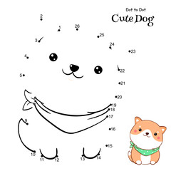 Connect The Dots and Draw Cute Dog. Dot to dot puzzle with cartoon little shiba inu puppy. Educational Game for Kids. Drawing for Preschool children. Vector Illustration EPS8