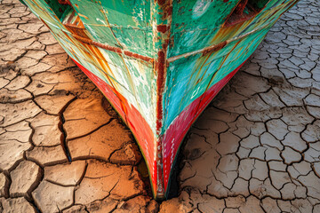ship, cracked ground, climate change, environment