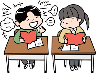 教室の机を並べた隣の子がおしゃべりが止まらない