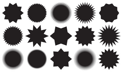 Set of vector starburst, sunburst badges. Black color. Set of vector starburst, sunburst badges. Simple flat style Vintage labels. 